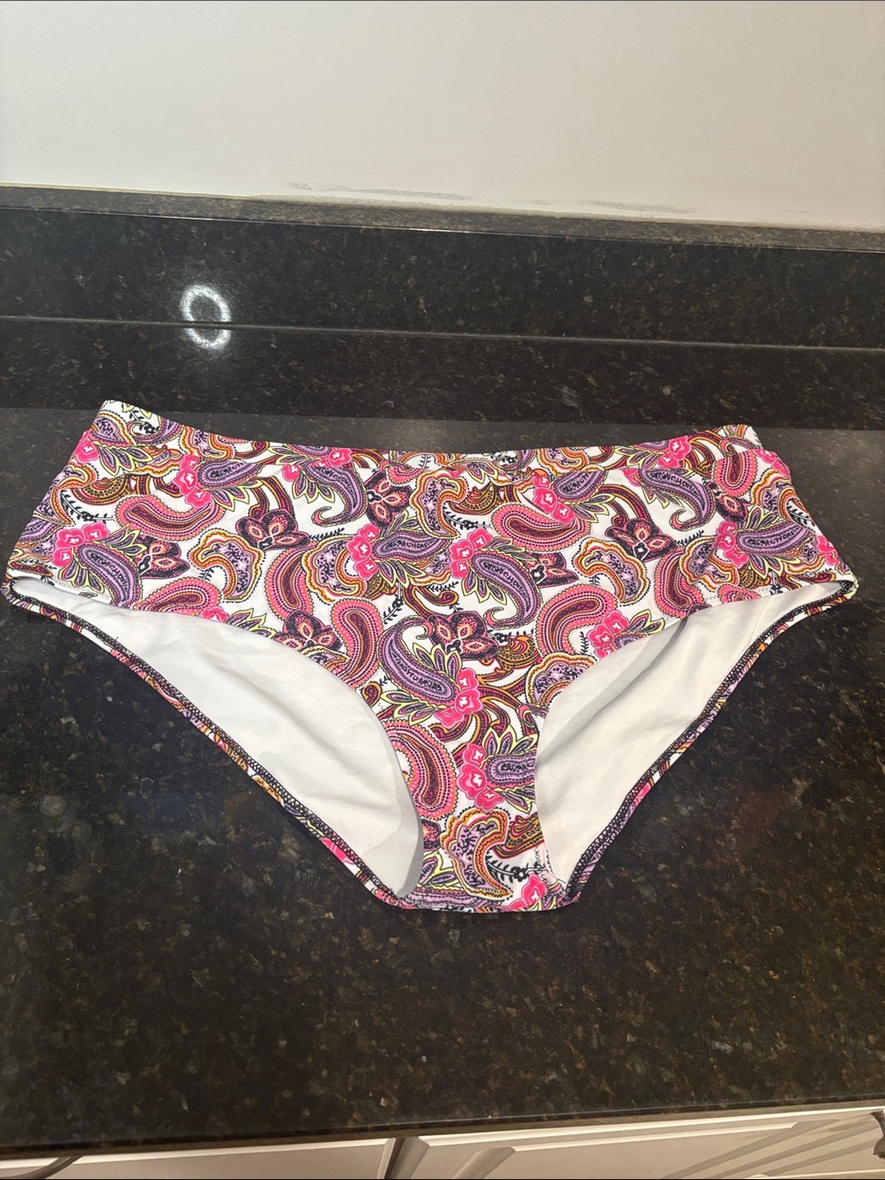 Women’s High Cut Purple & Pink Paisley Print Swim Bottoms
